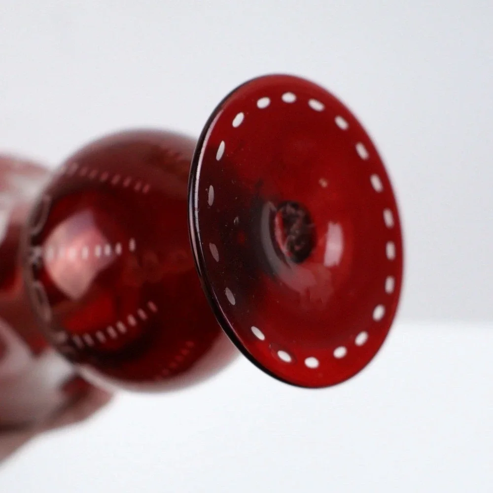 Vintage Bohemian Ruby Red Cut to Clear Glass Trumpet Vase 6